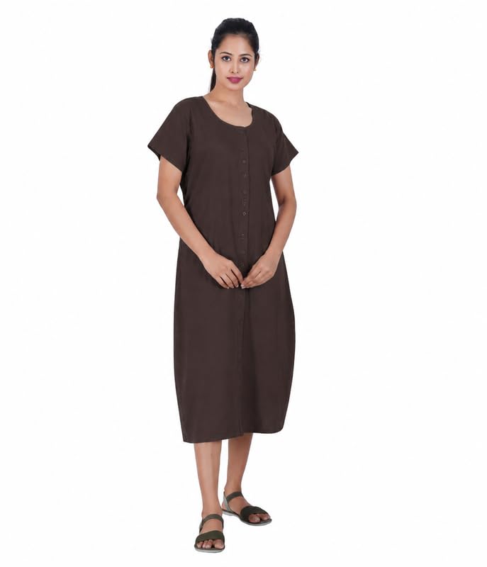 Image of MENMAII Women's [L-4XL] Full Open /Front Buttoned [a Kind of Adaptive Clothing] Multipurpose Nighty for Maternity /Pregnancy /Elderly /Patient /Feeding /Hospital Purpose Nighty Calf Length