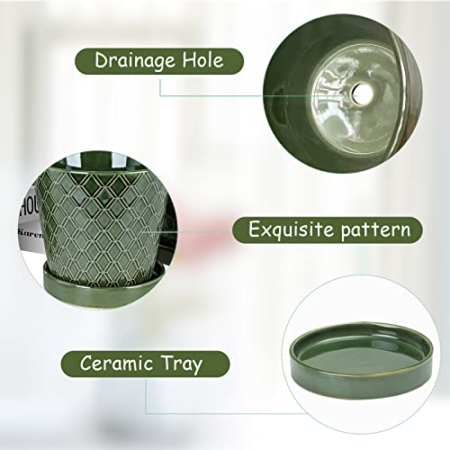 Image of EFISPSS Flower Planter -5 inch Ceramic Plant Pots with Drainage Hole and Ceramic Tray - Gardening Home Desktop Office Windowsill Decoration Gift Set of 4 - Plants NOT Included
