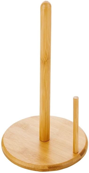 Wood Paper Towel Holder, Wooden Paper Towel Holder Countertop with Wooden Base, Kitchen Roll Holder Paper Towel Stand Countertop & Roll Organizer for Table, Free-Standing Kitchen Roll Holder