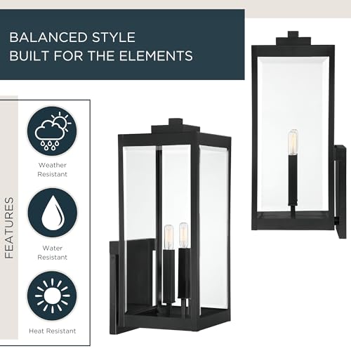 Image of Quoizel Westover 22.75 inch Outdoor Wall Sconce, 2-Light Earth Black with Beveled Glass, E12 Base, Wet Rated