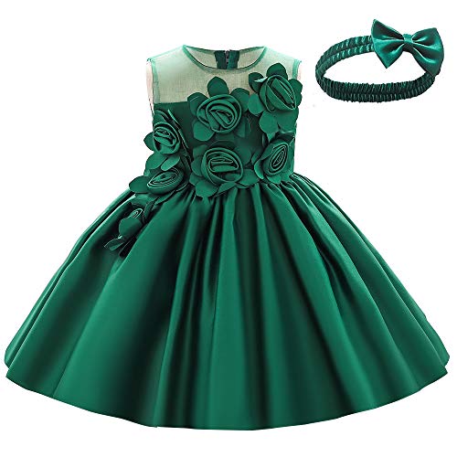 Qianteng Baby Girls Formal Christmas Dress Bowknot Birthday Wedding Party Flower Dress Green