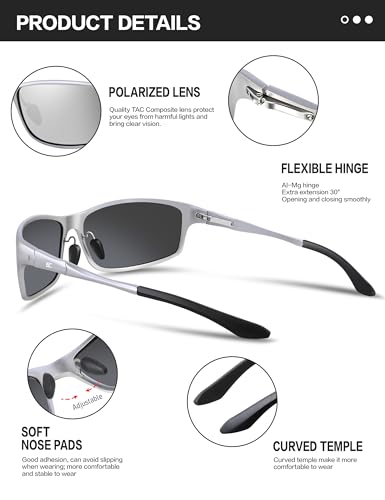 Image of Bircen Polarized Mens Sunglasses: UV Protection Black Blue Shades for Men Sport Driving with Al-Mg Metal Frame (Large)