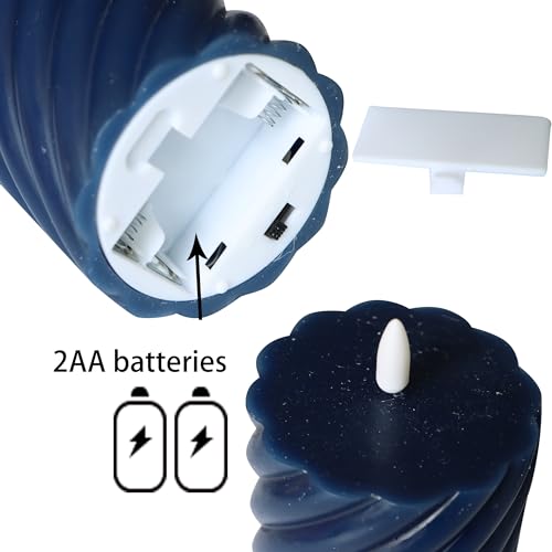Image of QIDEA Navy Blue Wax Candles Flameless Wax Pillar Candles with Remote Timer | Battery Operated LED Flickering decorative Wax Candles for Home Wedding Party Centerpiece Xmas Decor 3 PCS 3 inchX 4 inch, 5 inch, 6 inch