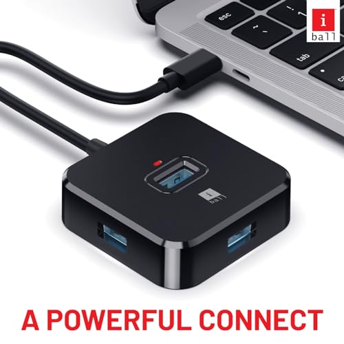 Image of iBall Piano 530 USB 2.0 HUB, 4-Port, 2-in-1 USB-A /Type-C Interface, TPE 1M Flexible Cable, Type-C Input Port for External Power, Stylish Piano Finish