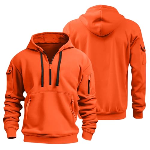 Fall Winter Quarter Zip Hoodie Men Pullover Tactical Sweatshirt Vintage Long Sleeve Casual Hoodies with Pockets