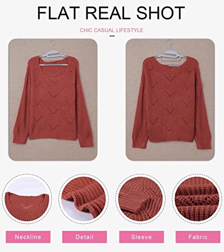 Dokotoo Women's Crewneck Sweaters Long Sleeve Solid Hollow Out Autumn Winter Fall Basic Casual Loose Chunky Knit Pullover Sweaters Jumper Tops Red Small #TOP3