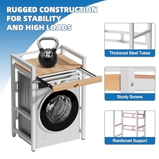 Plasaig Scaffale sopra Lavatrice, Mobile,Unità di Stoccaggio Della Lavatrice,Supporto per Asciugatrice Regolabile in Altezza,per Bagno o Lavanderia,Capacità di Carico 300KG, 73x63x105cm (Bianco 1)