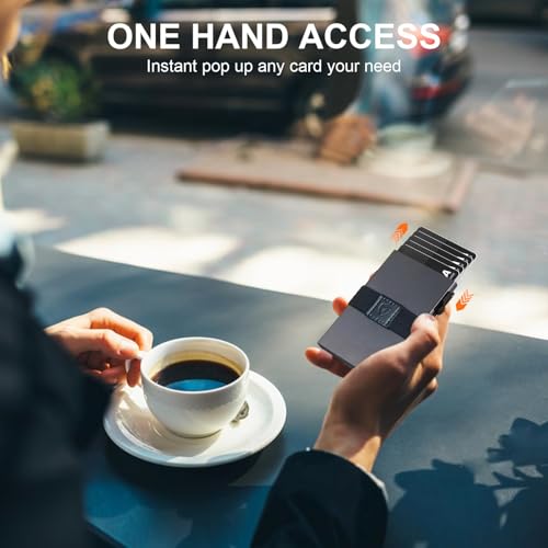 Image of TOYFID Slim Pop Up Wallets,Men's Front Pocket Card Holder with RFID Blocking Expandable Backplate & Cash Band Aluminum Minimalist Wallet Gift for Boyfriend /Dad /Friends Holds 12+ Cards,Grey