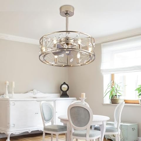 Tropwellhouse Caged Crystal Ceiling Fan with Light and Remote Control Decoration Home Cover