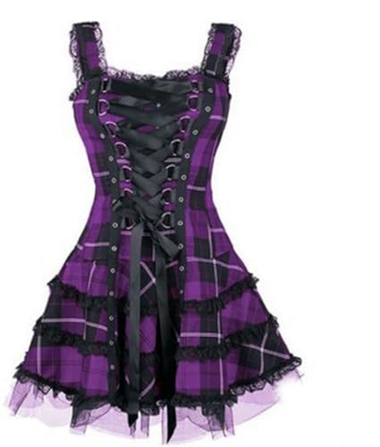 Summer Women's Plaid Dress lace up Sleeveless Skirt3