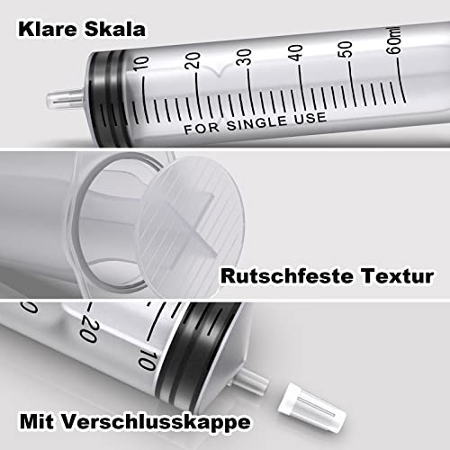 5 Stück Kunststoff Spritzen mit Schlauch 60ml, Einwegspritze Plastikspritze&Futterspritze Dosierspritze in Einzelverpackung. Ideal für feine Dosierungen, Hobby, Handwerk und Haustiere(5, 60ml)