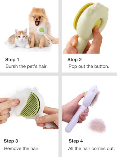 Image of Cat Brush, Gemnbo Cat Brush with Release Button, Dog Brush for Shedding Self Cleaning with 140 Bent Curved Massage Needles, Pet Grooming Kit for Cats and Dogs
