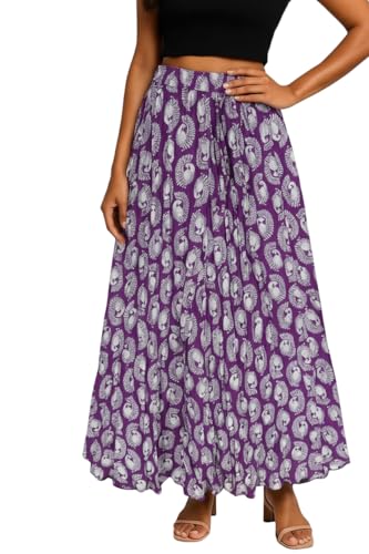 Image of Premium Long Skirt | Stylish Long Crushed Cotton & Unique Prints | Floor Length Skirt for Women | Elastic Waist Premium Maxi Skirt - Comfortable Casual Wear
