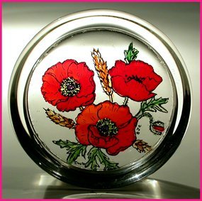Decorative Hand Painted Stained Glass Paperweight in a Meadow Poppies Design.