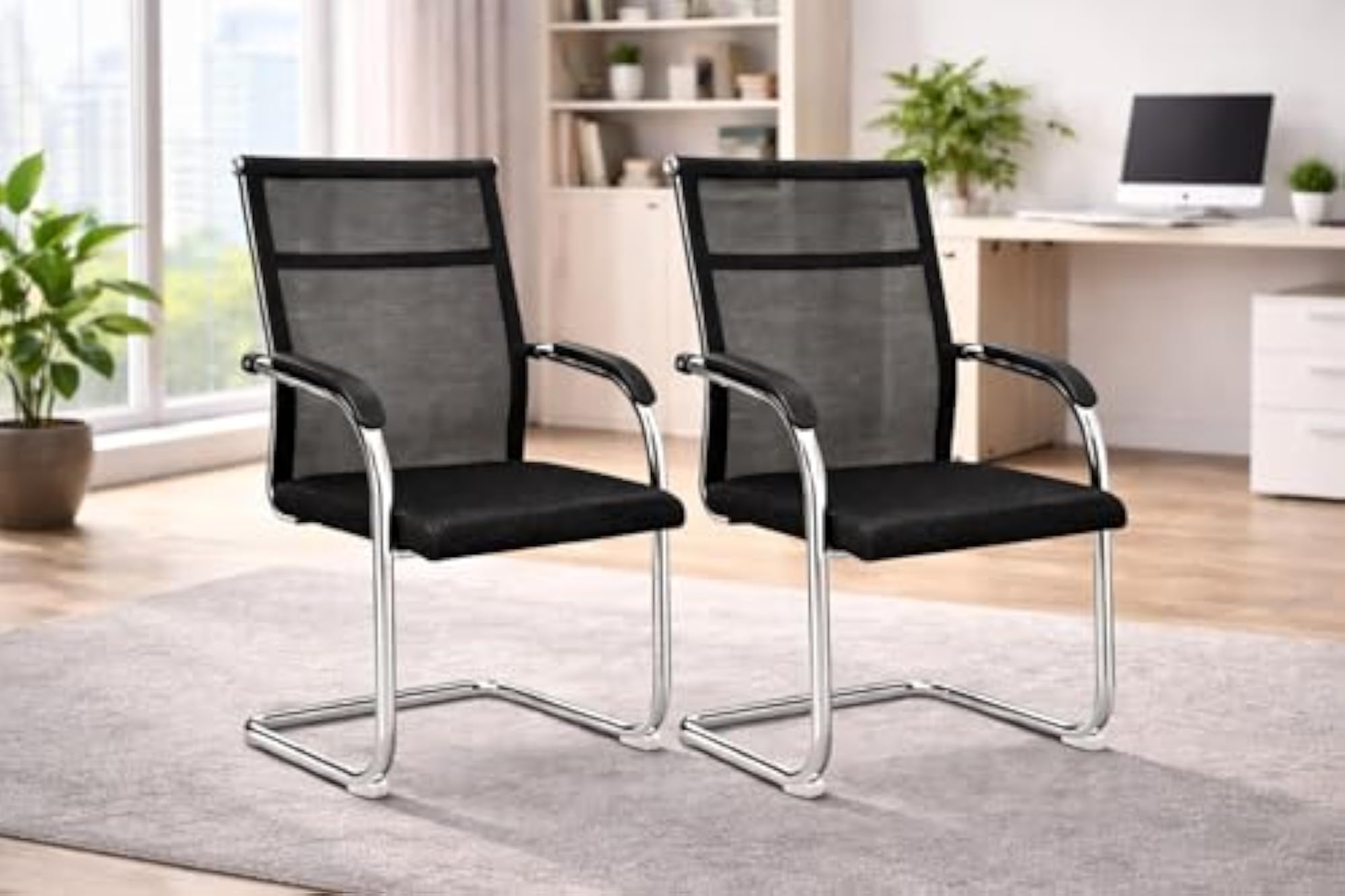 Set of 2 Mesh Office Guest Chairs with Armrests