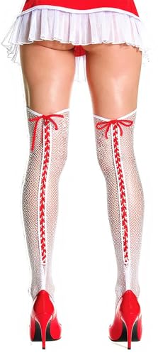 Image of ToBeInStyle Women's Lace Up Back Seam Tights Sheer or Opaque Hosiery Stockings Crisscross Lace Ribbon Zigzag Design
