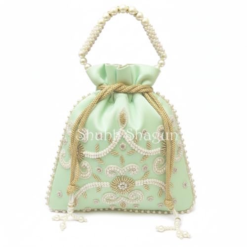 Image of Shubh Shagun Woman's Silk Hand Work Handbag Potli Bag