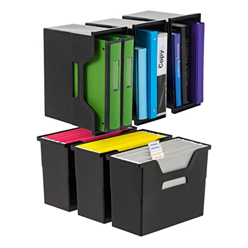 Image of IRIS USA 6-Pack Medium Desktop File Box with Open Lid, Black | Organize paperwork, mail, magazines, and office supplies with portable storage for desks, classrooms, and home workspaces