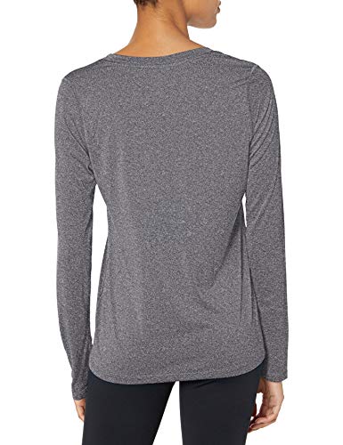 Hanes Women's Sport Cool Dri Performance Long Sleeve V-Neck Tee, Black Heather, X Large