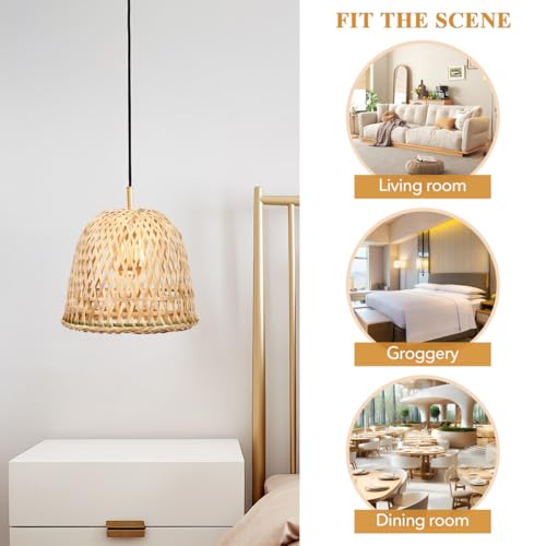 Image of Pendant Light Lampshades Woven Lampshade for Room Warm Light Rustic Style