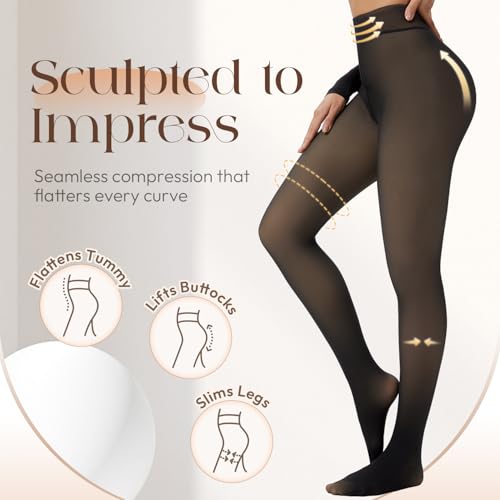 Fleece Lined Tights Women 300G Thick One Line Thermal Winter Warm Translucent Black Sheer3