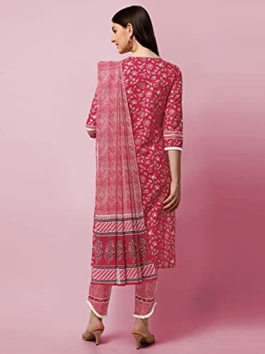 Image of MIRCHI FASHION Pure Cotton Floral Printed Kurta Set with Dupatta | 3 Piece Straight Fit Kurta Pant Set | Ethnic Office Wear Salwar Suit for Women