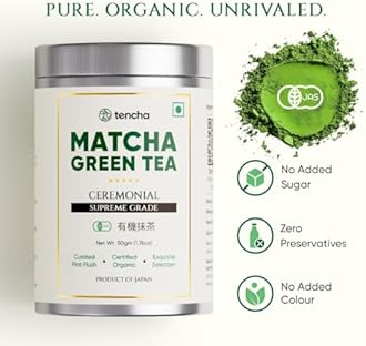 Tencha- Ceremonial Supreme Grade Matcha Tea | JAS Certified Organic | 100% Pure Supreme Grade | Japanese Matcha Green Tea Powder | Smooth and Sweet Flavour | Vegan | 50gms