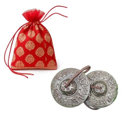 LYFJOY Traditional Hand Craft Brass Om Lotus Manjeera | 2.5 Inch Manjira Indian Instrument Music Spiritual Puja Bhajan Kirtan Du