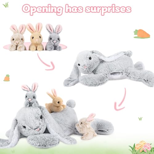 Image of MaoGoLan 4Pcs Easter Bunny Stuffed Animals with 3 Babies Inside, 24 inch Soft and Cuddly Giant Rabbit Plush, Easter Stuffed Bunny Gift for Kids,Boys,Girls