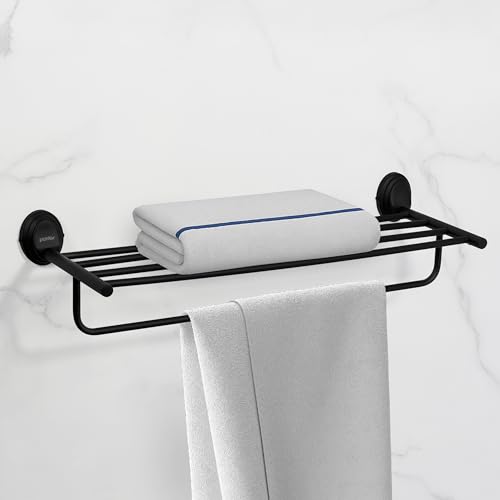 Image of Plantex 304 Grade Stainless Steel Towel Rack for Bathroom /Towel Stand /Hanger /Bathroom Accessories - Cubic (24 inch -Black)