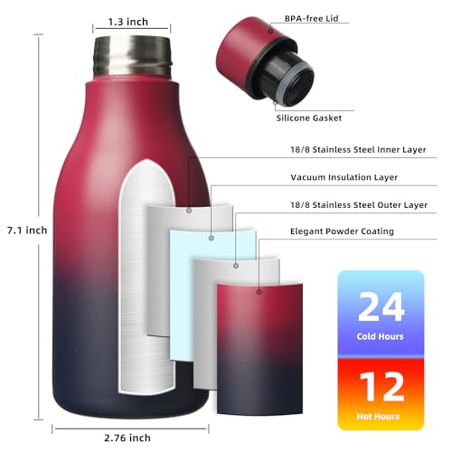 Image of BJPKPK Insulated Water Bottles, 12oz Stainless Steel Metal Water Bottle with Strap, BPA Free Leak Proof Jugs, Mugs, Flasks, Reusable Thermal Flasks for Sports & Travel, Charming Black Red