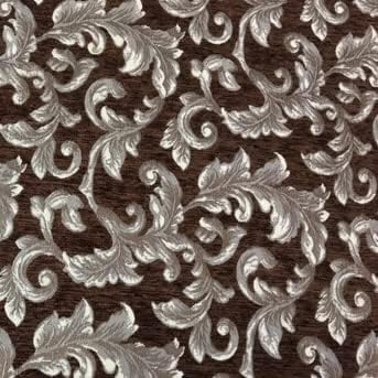 Classic Floral Vine Design Heavy and Luxurious Chenille Fabric Upholstery Material for Sofa, Window Treatments, Diwan, Cushion Covers, Chair, Craft - 54 inches Width (Brown)
