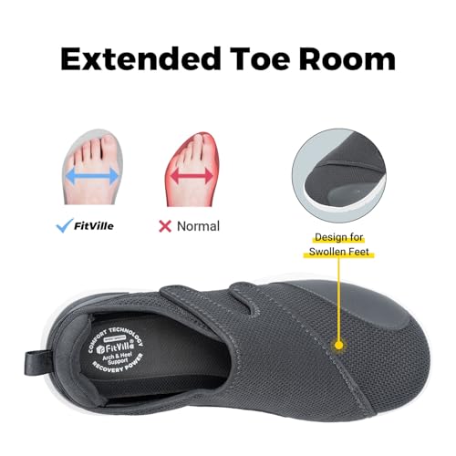 FitVille Diabetic Shoes for Men Extra Wide Width XX-Wide Orthopedic Slip-on Shoes Adjustable Closure Walking Sneakers with Arch Support Cushioning Therapeutic for Swollen Feet