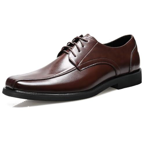 Men's Leather Business Square Toe Block Heel Oxfords Fashion Comfortable Lace Up Low Heel Dress Derby Shoes Office Wedding Daily Party Shoes