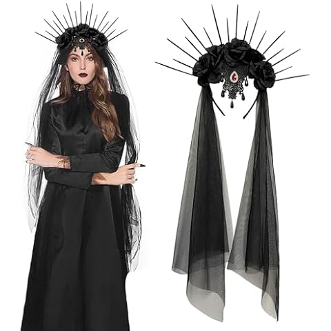 Gothic Flower Headband with Black Veil Cover