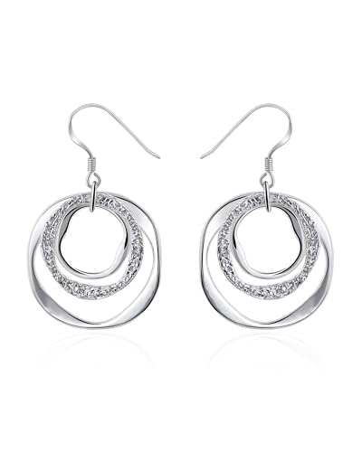 Hypoallergenic Sterling Silver Circle & Dangle Earrings Geometric Boho Style Jewelry for Women-Lightweight & Dangling-Gift for Bohemian Fashionistas