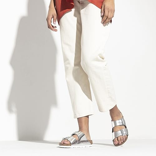 Image of Birkenstock Women's Arizona SFB Sandal, Metallic Silver, 6.5 Medium US