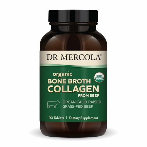 Dr. Mercola Organic Bone Broth Collagen – Organically Raised Grass-Fed Beef – Dietary Supplement – Supports Bone and Joint Comfort – USDA Organic, Non-GMO – 30 Servings (90 Tablets)