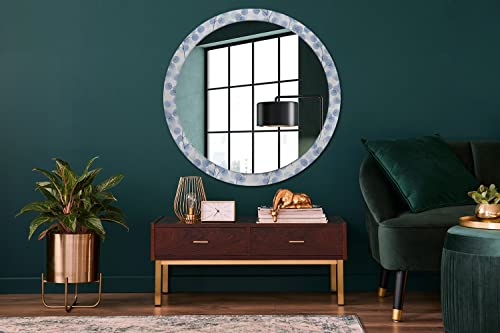 Miroir rond suspendre cadre verre imprimé branches feuilles décoration murale