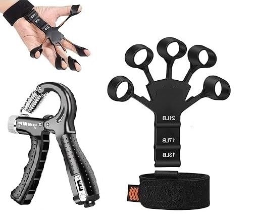 ShopiMoz New Finger Grip Strengthener With Counter Hand Grip - Adjustable Finger Trainer and Gripster Grip Trainer - Relieve Pain for Arthritis For Men & Women (Black Finger Grip & Hand Grip) (B0CN92B9VL) Amazon Price History, Amazon Price Tracker