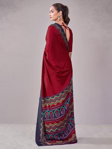 Image of Satrani Women's Crepe Printed Saree with Unstitched Blouse Piece