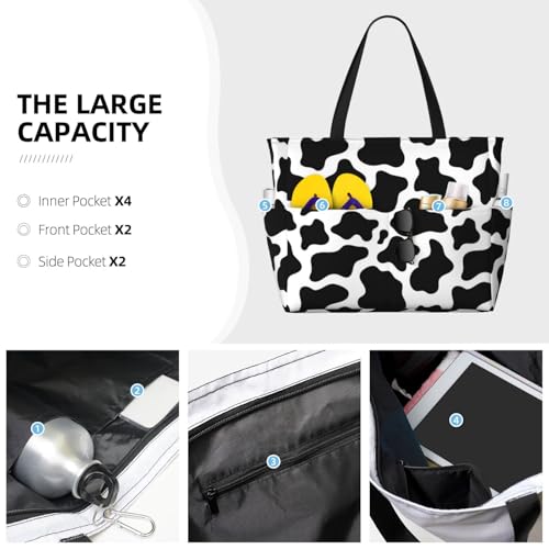 Cow Print Black White Large Beach Bag Waterproof Sandproof Swim Tote Pool Bag For Women With Zipper2