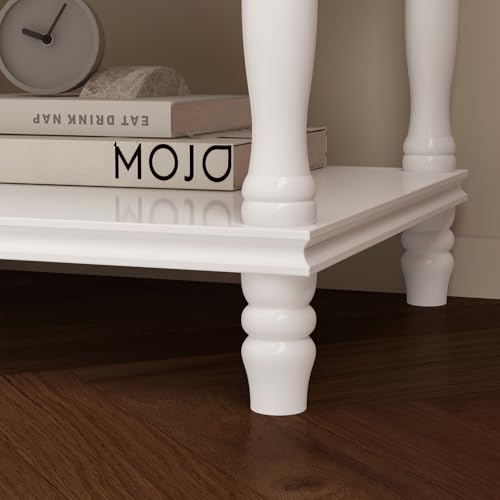 WOODTIME White Accent Nightstand with 2 Drawers, Bottom Shelf & Carve Pattern, Modern Wooden Night Stand Bedside Table, Versatile End Sofa Bed Side Table for Bedroom Living Room - Image 5