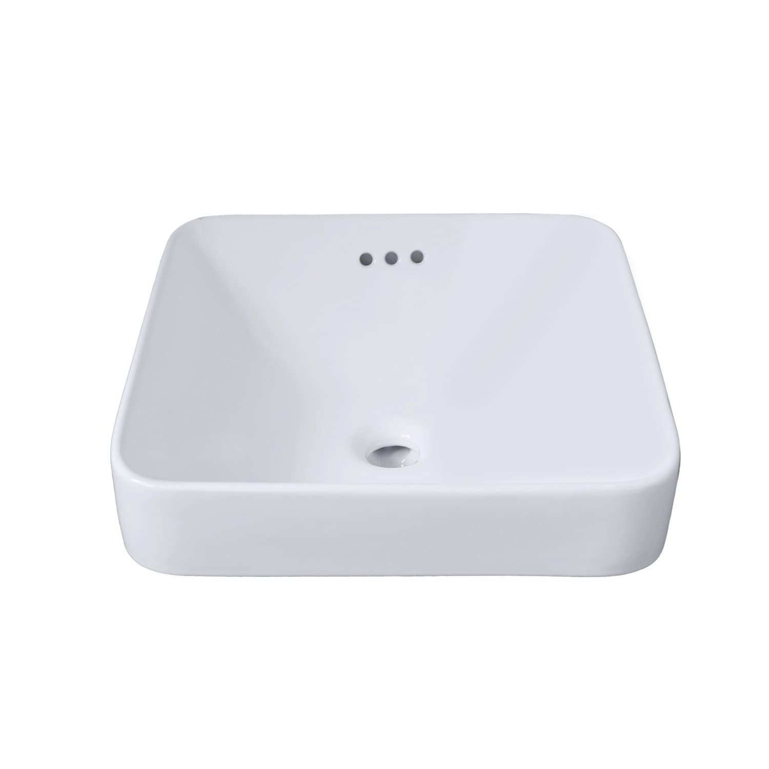 SouNorSquare 16.5-inch Drop-in Bathroom Vessel Ceramics Sink with 3 Overflow Drain Prevents Water Spills Semi-recessed Vanity Counter Basin Easy Install and Clean,White.