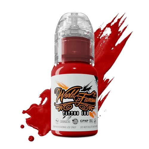 World Famous Red Color Tattoo Ink Pigment, Vegan, Premium, Professional Supplies, Made in The USA, Straight Red, 1/2 Ounce