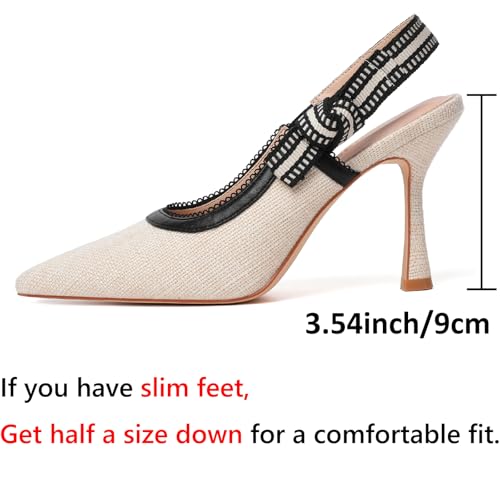 Image of RIBONGZ Sexy Slingback Pumps Elegant Dressy Heels for Women Closed Toe Pointy High Heels Wedding Bride Prom Party Evening Shoes