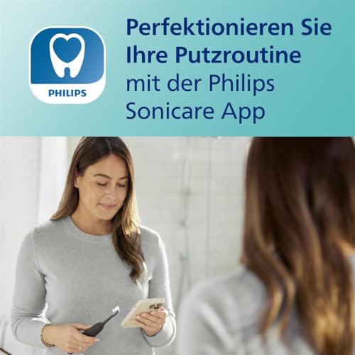 Philips Sonicare DiamondClean 9000 elektrische Zahnbürste, Schallzahnbürste mit App, Andruckkontrolle, 4 Putzmodi, 3 Intensitätsstufen, Ladeglas, Schwarz, Zweierpack, HX9914/54 – Bild 6