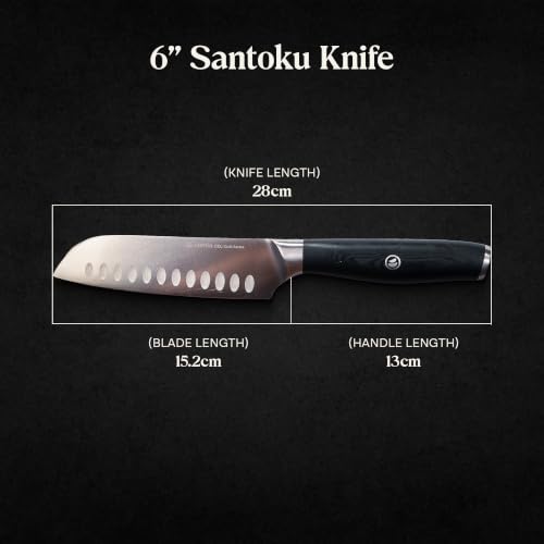 Image of CUMIN CO. 6 Inch Santoku Knife | Premium High Carbon Stainless Steel Japanese Style Kitchen Knife with Granton Edge | Ultra Sharp Knife for Vegetables, Meat & Fish