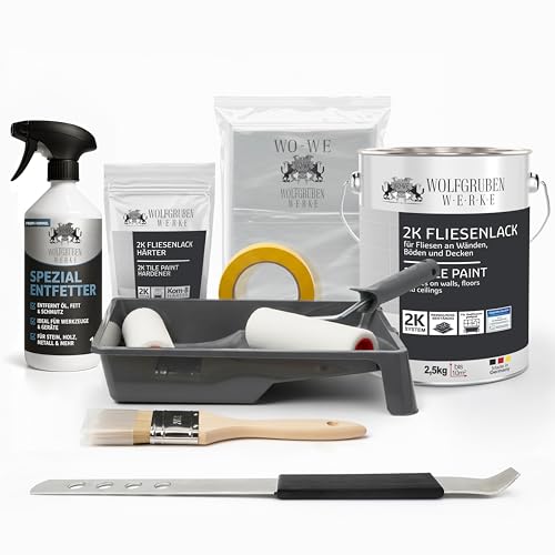 WO-WE Kit Complet Peinture Carrelage 2K pour cuisine, salle de bain, carrelage mural & sol – Blanc perlé 2,5 kg