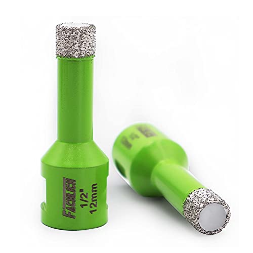 Image of Diamond Core Drill Bit,2pcs 1 /2 inch 12mm Thread 5 /8-11,Vacuum Brazed Dry Wet Hole Saw for Porcelain Tile,Granite,Marble,Concrete,Masonry,Brick